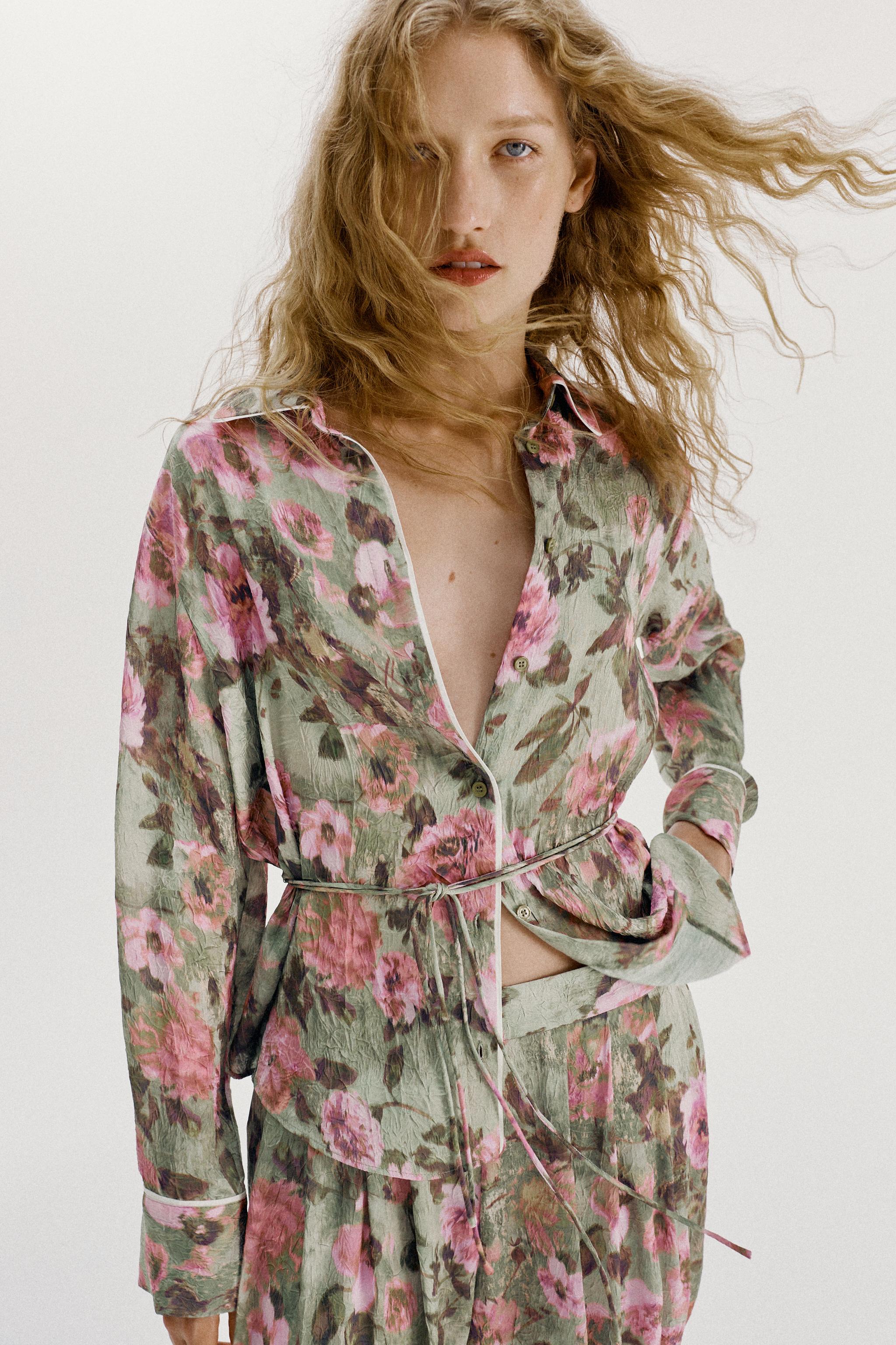 FLORAL PRINT SHIRT WITH THIN BELT